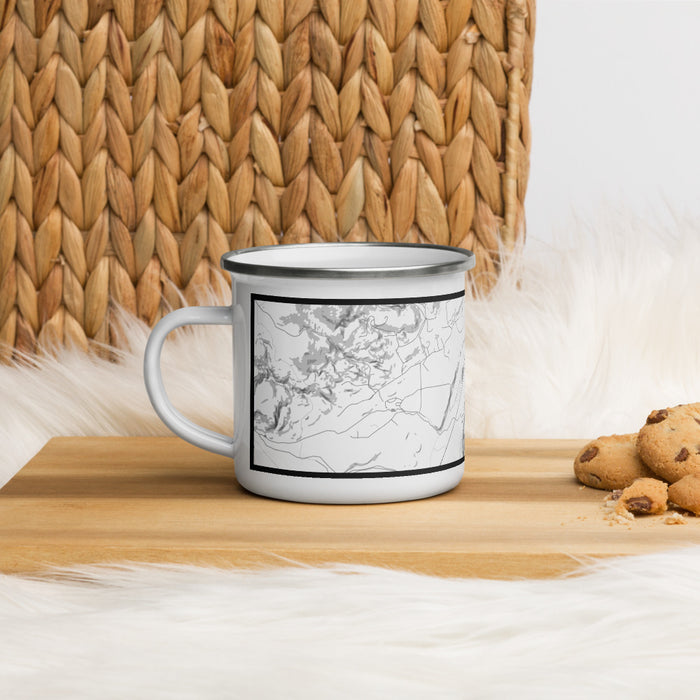 Left View Custom Emigrant Montana Map Enamel Mug in Classic on Table Top
