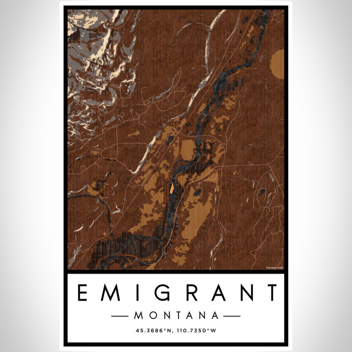 Emigrant Montana Map Print Portrait Orientation in Ember Style With Shaded Background