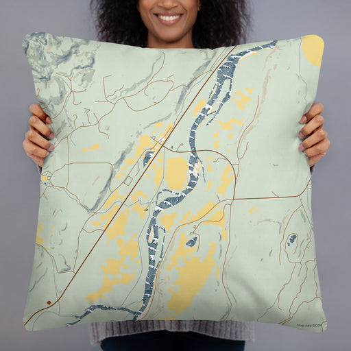 Person holding 22x22 Custom Emigrant Montana Map Throw Pillow in Woodblock