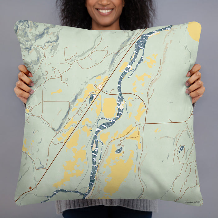 Person holding 22x22 Custom Emigrant Montana Map Throw Pillow in Woodblock