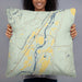 Person holding 22x22 Custom Emigrant Montana Map Throw Pillow in Woodblock