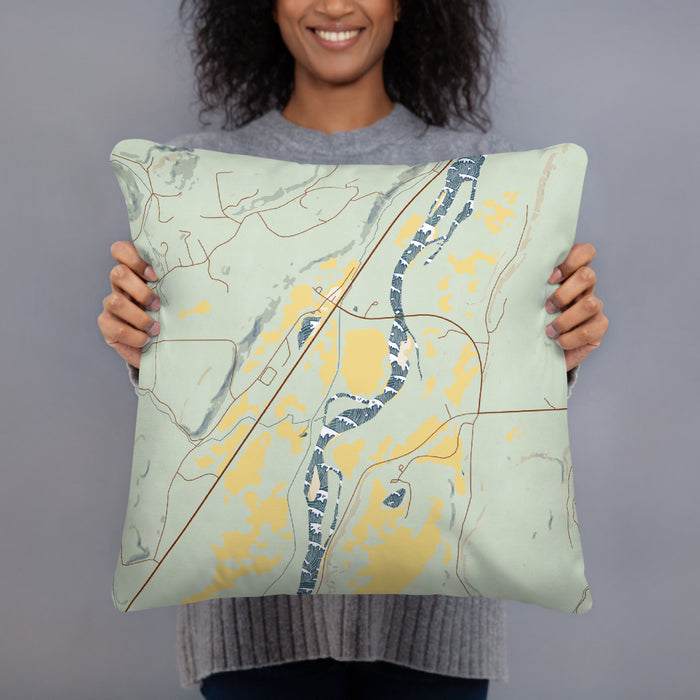Person holding 18x18 Custom Emigrant Montana Map Throw Pillow in Woodblock