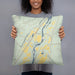 Person holding 18x18 Custom Emigrant Montana Map Throw Pillow in Woodblock