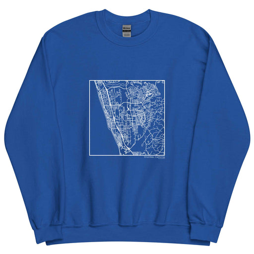 Encinitas California  Map Unisex Crewneck Sweater with City inscription in Royal Blue
