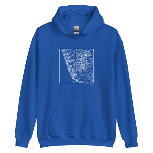 Encinitas California  Map Unisex Hoodie Sweater with City inscription in Royal Blue