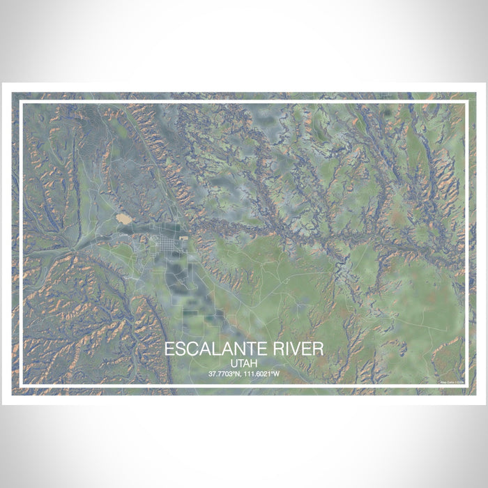 Escalante River Utah Map Print Landscape Orientation in Afternoon Style With Shaded Background