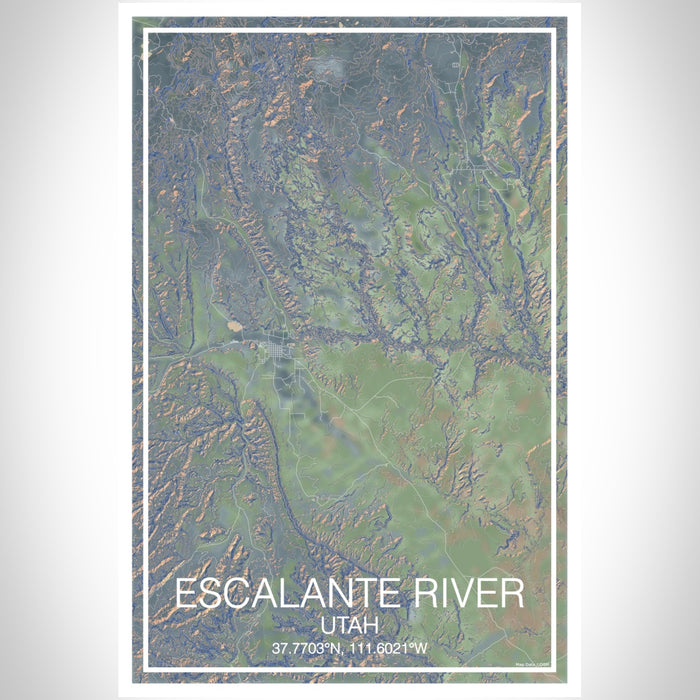Escalante River Utah Map Print Portrait Orientation in Afternoon Style With Shaded Background