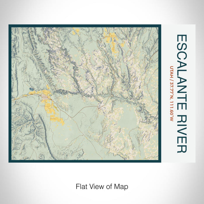 Rendered View of Escalante River Utah Map on 20oz Stainless Steel Insulated Bottle with Bamboo Top with printed woodblock style map