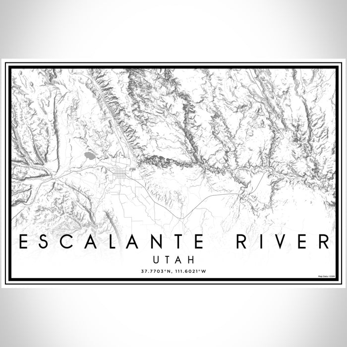 Escalante River Utah Map Print Landscape Orientation in Classic Style With Shaded Background