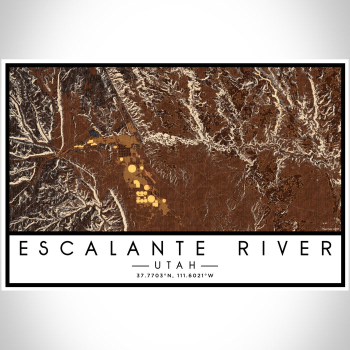 Escalante River Utah Map Print Landscape Orientation in Ember Style With Shaded Background