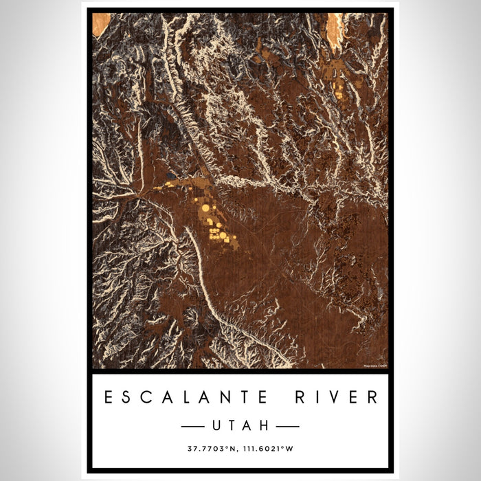 Escalante River Utah Map Print Portrait Orientation in Ember Style With Shaded Background