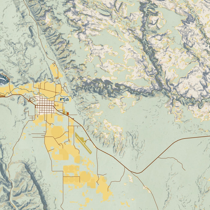 Escalante River Utah Map Print in Woodblock Style Zoomed In Close Up Showing Details
