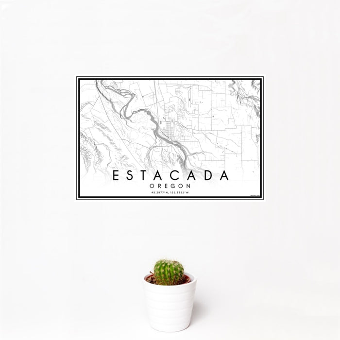 12x18 Estacada Oregon Map Print Landscape Orientation in Classic Style With Small Cactus Plant in White Planter