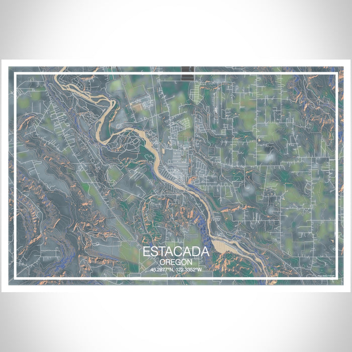Estacada Oregon Map Print Landscape Orientation in Afternoon Style With Shaded Background