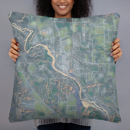 Person holding 22x22 Custom Estacada Oregon Map Throw Pillow in Afternoon