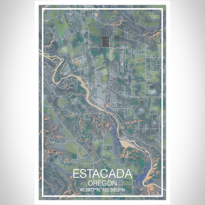 Estacada Oregon Map Print Portrait Orientation in Afternoon Style With Shaded Background