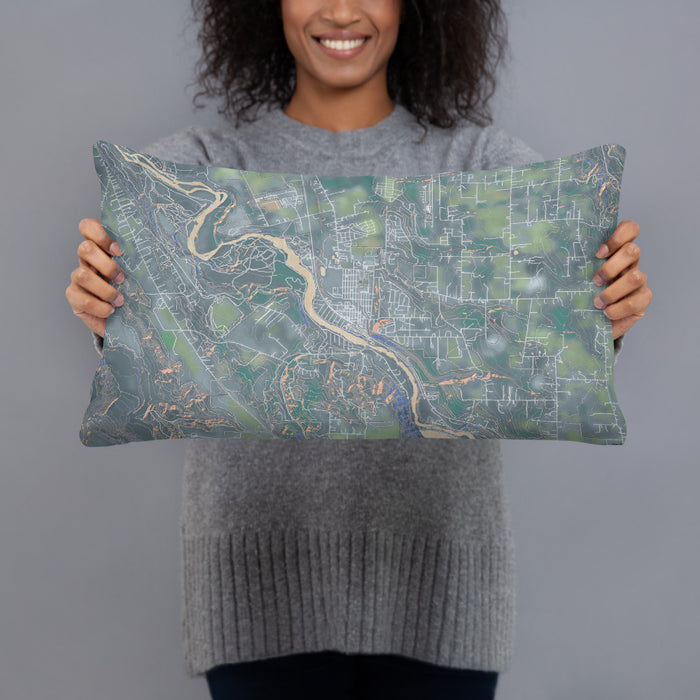Person holding 20x12 Custom Estacada Oregon Map Throw Pillow in Afternoon