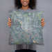 Person holding 18x18 Custom Estacada Oregon Map Throw Pillow in Afternoon