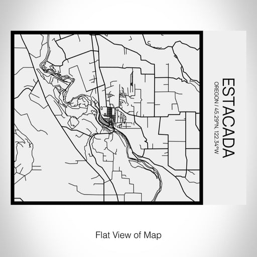 Rendered View of Estacada Oregon Map on 20oz Stainless Steel Insulated Bottle with Bamboo Top in Matte White with printed Tactile Lines Map in Black