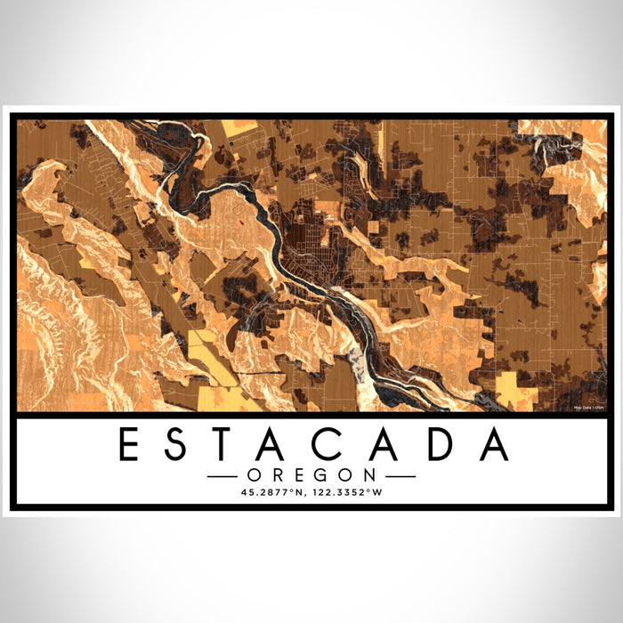 Estacada Oregon Map Print Landscape Orientation in Ember Style With Shaded Background