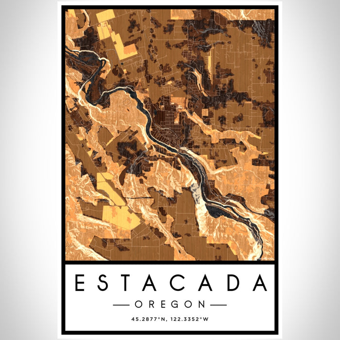 Estacada Oregon Map Print Portrait Orientation in Ember Style With Shaded Background