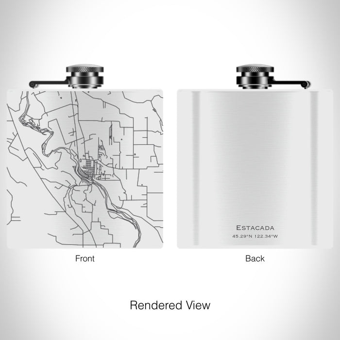 Rendered View of Estacada Oregon Map on 6oz Stainless Steel Flask in White