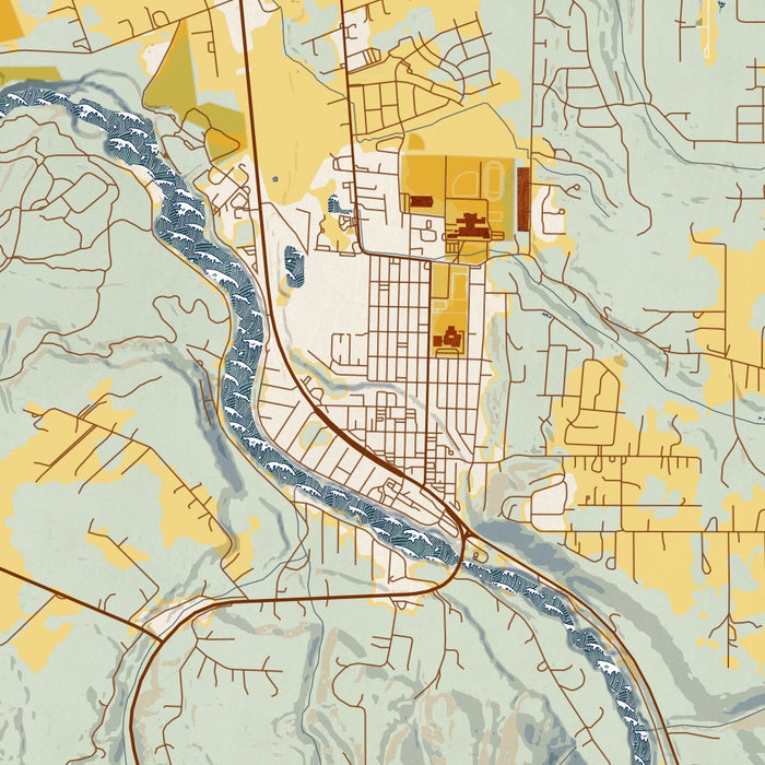 Estacada Oregon Map Print in Woodblock Style Zoomed In Close Up Showing Details