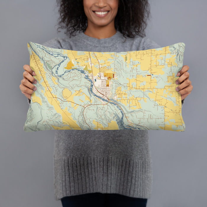 Person holding 20x12 Custom Estacada Oregon Map Throw Pillow in Woodblock