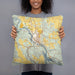 Person holding 18x18 Custom Estacada Oregon Map Throw Pillow in Woodblock
