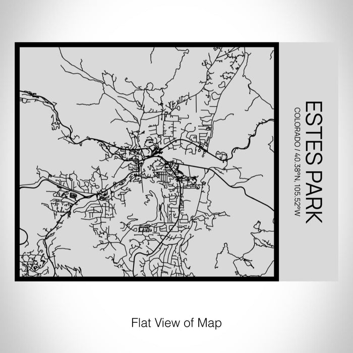 Rendered View of Estes Park Colorado Map on 20oz Stainless Steel Insulated Bottle with Bamboo Top with printed Tactile Lines Map in Black