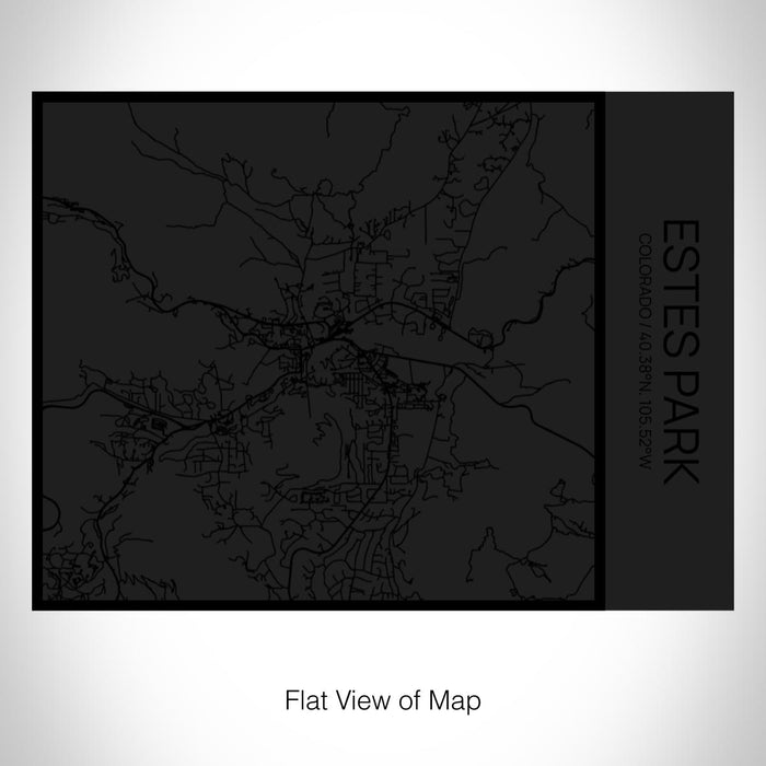 Rendered View of Estes Park Colorado Map on 20oz Stainless Steel Insulated Bottle with Bamboo Top in Matte Black with printed Tactile Lines Map in Black