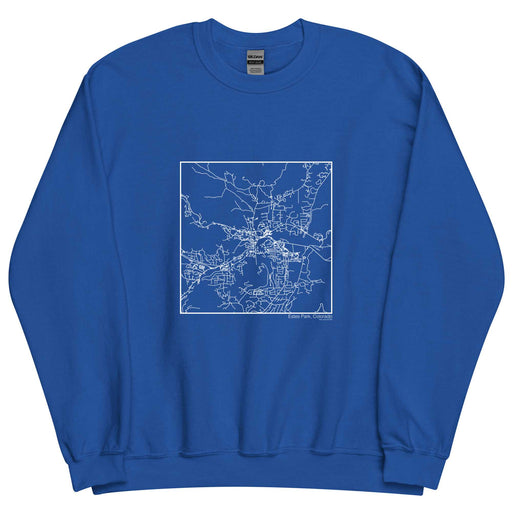 Estes Park Colorado  Map Unisex Crewneck Sweater with City inscription in Royal Blue