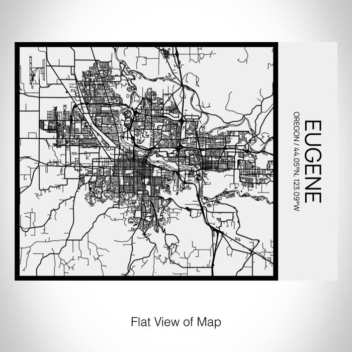 Rendered View of Eugene Oregon Map on 20oz Stainless Steel Insulated Bottle with Bamboo Top in Matte White with printed Tactile Lines Map in Black