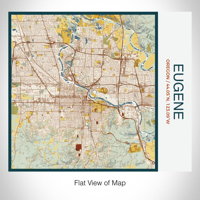 Rendered View of Eugene Oregon Map on 17oz Stainless Steel Insulated Tumbler in Woodblock Map Style