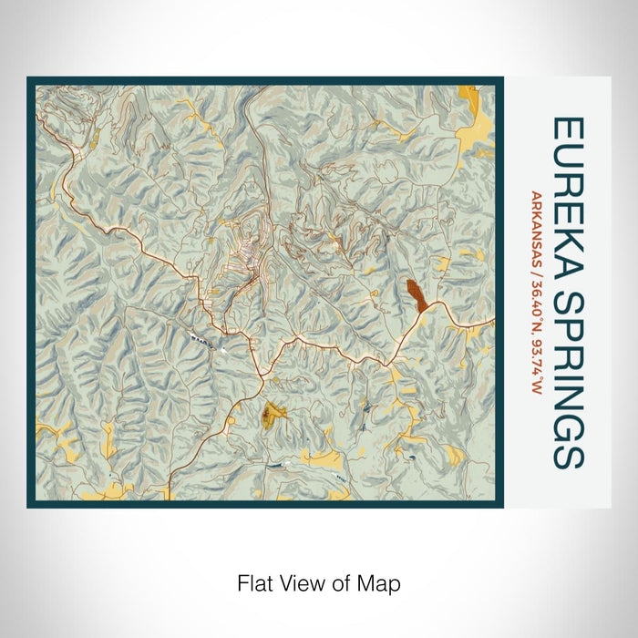 Rendered View of Eureka Springs Arkansas Map on 20oz Stainless Steel Insulated Bottle with Bamboo Top with printed woodblock style map