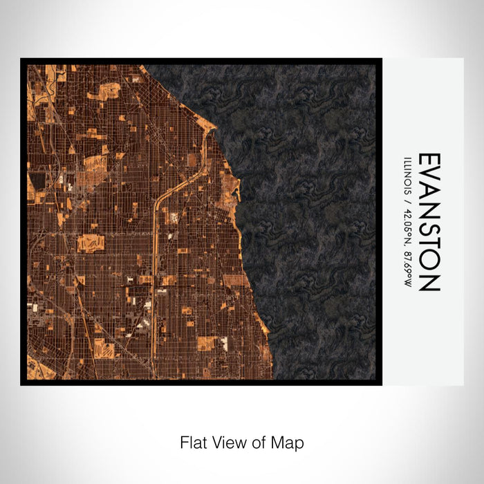 Rendered View of Evanston Illinois Map on 20oz Stainless Steel Insulated Bottle with Bamboo Top with printed ember style map