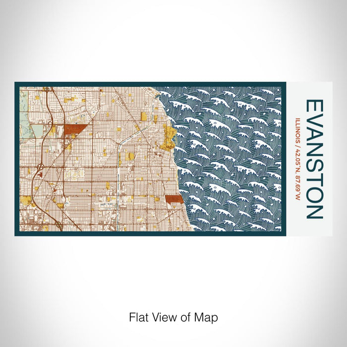 Rendered View of Evanston Illinois Map on 17oz Stainless Steel Insulated Bottle with printed woodblock style map