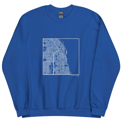 Evanston Illinois  Map Unisex Crewneck Sweater with City inscription in Royal Blue
