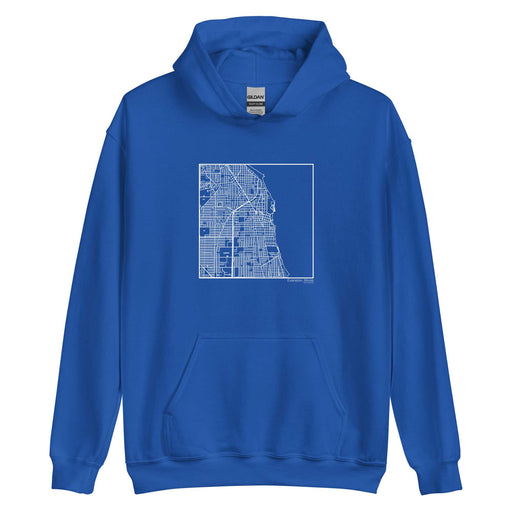 Evanston Illinois  Map Unisex Hoodie Sweater with City inscription in Royal Blue