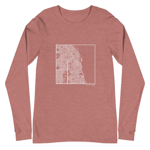 Evanston Illinois  Map Unisex Long-Sleeve T-shirt with City inscription in Heather Mauve