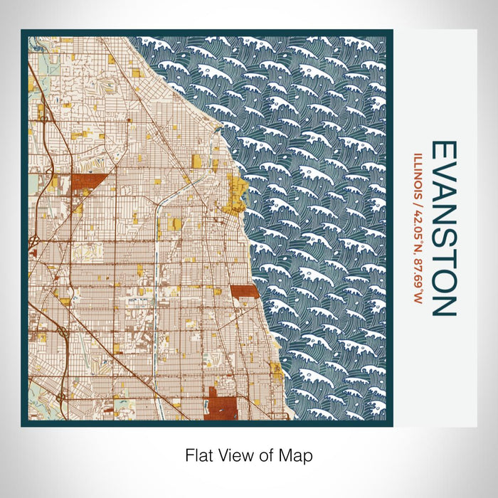 Rendered View of Evanston Illinois Map on 17oz Stainless Steel Insulated Tumbler in Woodblock Map Style