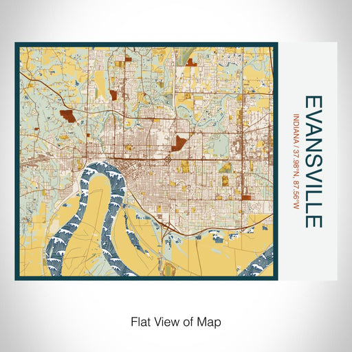 Rendered View of Evansville Indiana Map on 20oz Stainless Steel Insulated Bottle with Bamboo Top with printed woodblock style map