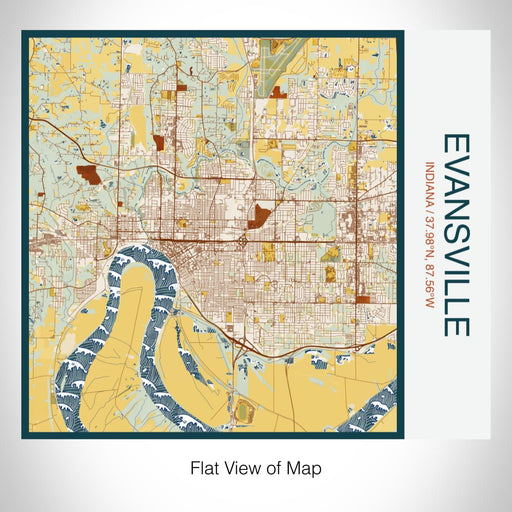 Rendered View of Evansville Indiana Map on 17oz Stainless Steel Insulated Tumbler in Woodblock Map Style