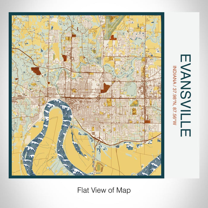Rendered View of Evansville Indiana Map on 17oz Stainless Steel Insulated Tumbler in Woodblock Map Style