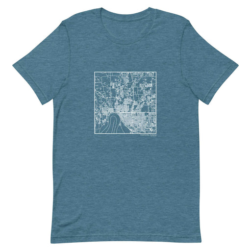 Evansville Indiana  Map Unisex T-Shirt with City inscription in Heather Teal