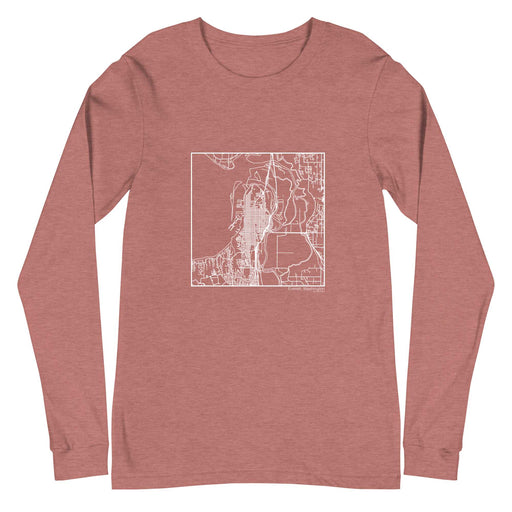 Everett Washington  Map Unisex Long-Sleeve T-shirt with City inscription in Heather Mauve