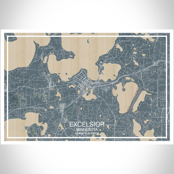 Excelsior Minnesota Map Print Landscape Orientation in Afternoon Style With Shaded Background