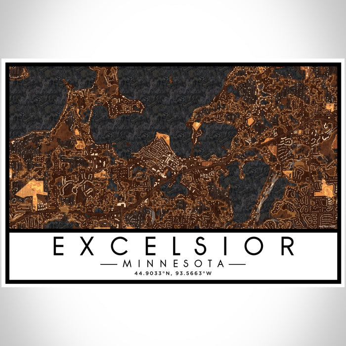 Excelsior Minnesota Map Print Landscape Orientation in Ember Style With Shaded Background
