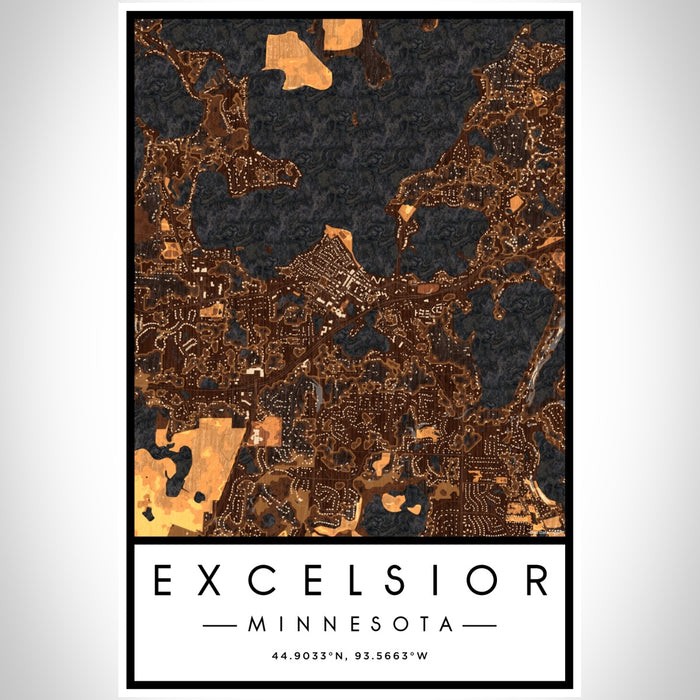 Excelsior Minnesota Map Print Portrait Orientation in Ember Style With Shaded Background