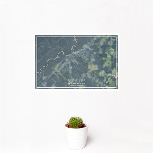 12x18 Fair Bluff North Carolina Map Print Landscape Orientation in Afternoon Style With Small Cactus Plant in White Planter